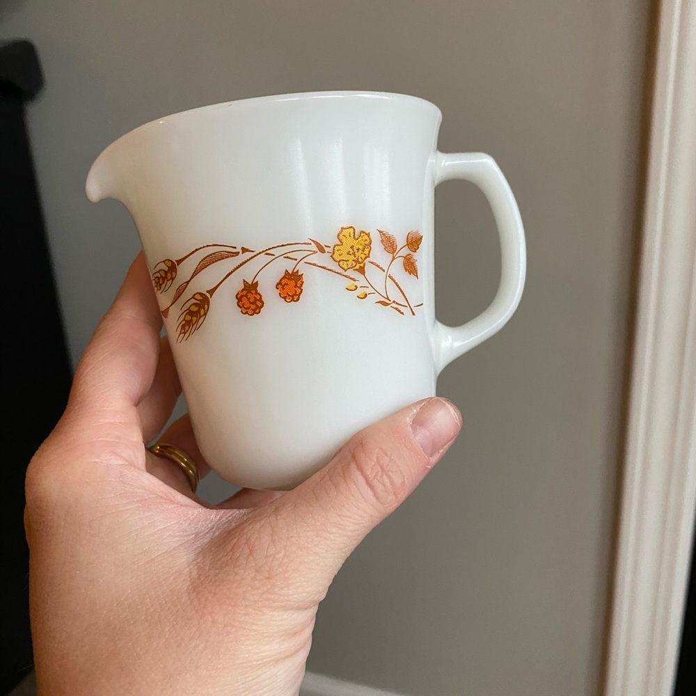 Pyrex 1970s Harvest Home Wheat and Berries Milk Glass Creamer